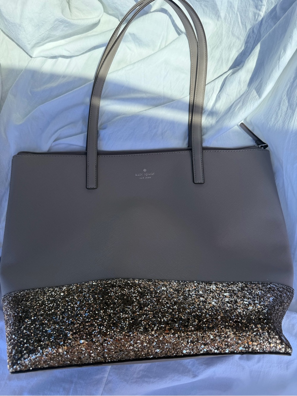 Kate Spade Greta Court Penny Tote Bronze Glitter Large